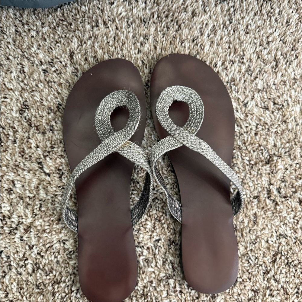 Women's Brown Sandals with Metallic Braided Straps